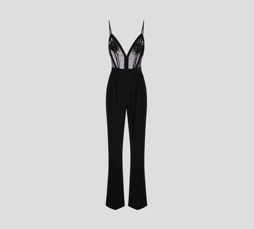 [TU04952E2-110] Elisabetta Franchi - JUMPSUIT EN CREPÉ LIGERO CON FLORES BORDADAS SOBRE TOP