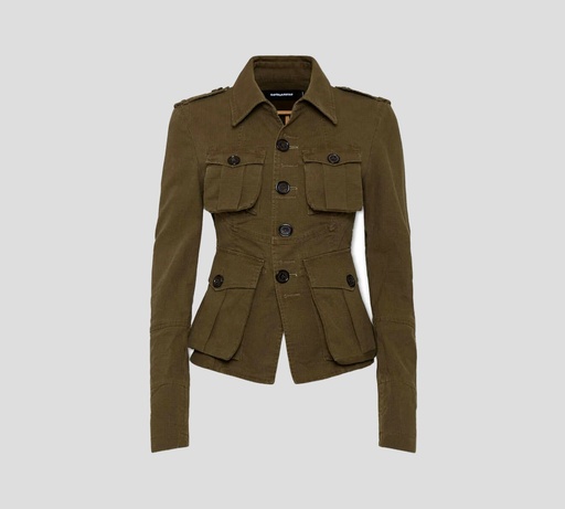 Dsquared2 - CHAQUETA CEÑIDA VERDE MILITAR ABOTONADA CON MULTIPLES BOLSILLOS