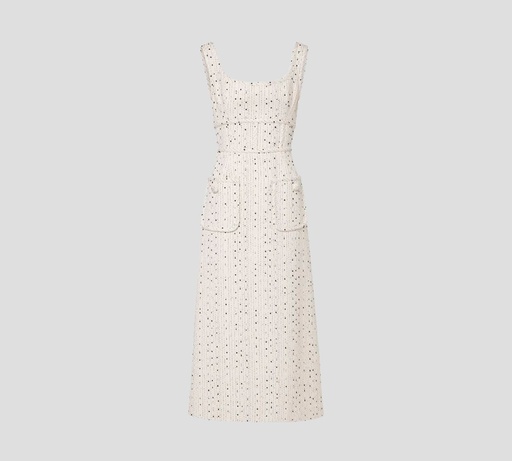 Elie Saab - VESTIDO MIDI TWEET OFF WHITE SIN MANGAS CON BOLSILLOS