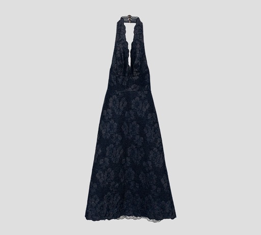 Elie Saab - VESTIDO EN DENIM CON BORDADO DE FLORES