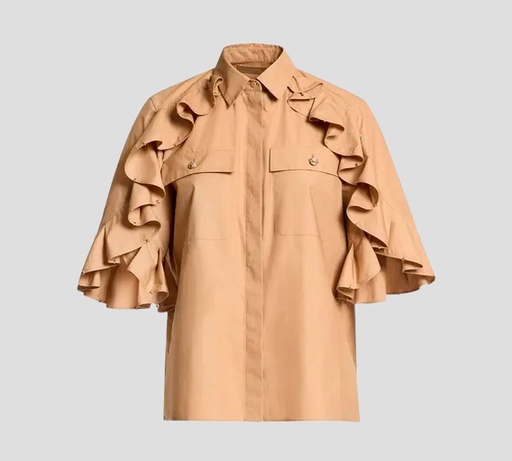 Elie Saab - BLUSA DE POPELINA CON VOLANTES Y BOLSILLOS FRONTALES