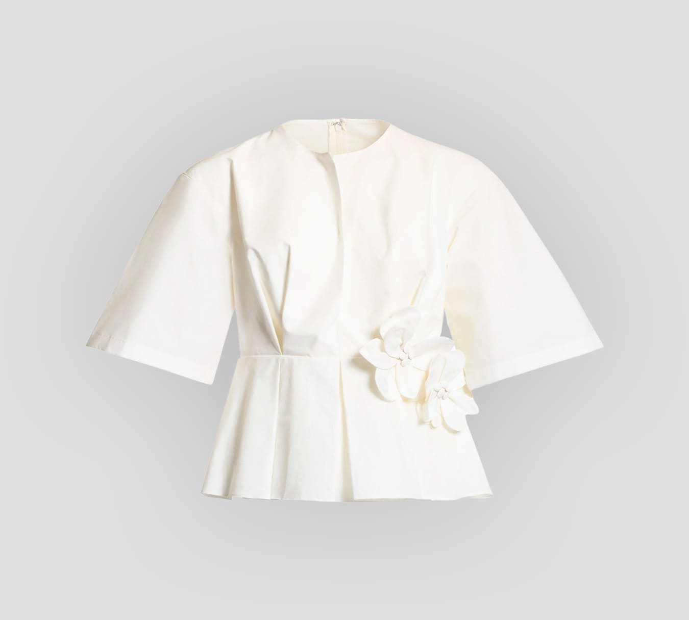 Elie Saab - BLUSA DE POPELINA OFF WHITE CON FLORES Y PLISADO