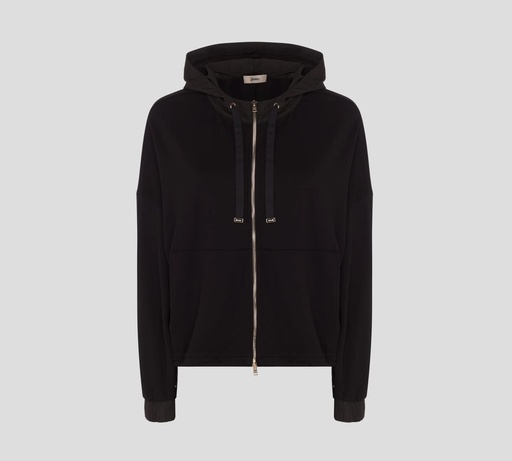 Herno - SWEATER CON HODDIE CON MIX DE TELA IMPERMEABLE Y PUNTO DE PIQUÉ