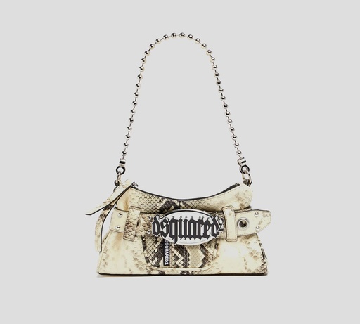 [CLW0031-01502706-2141] Dsquared2 Icon - CARTERA PEQUEÑA BEIGE DE PIEL DE SERPIENTE CON CADENA