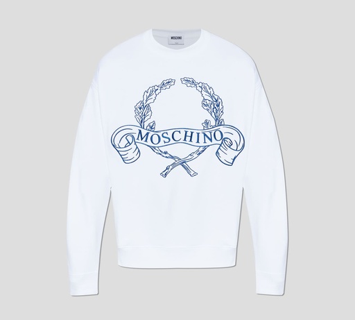 Moschino - SWEATER CLÁSICO CUELLO REDONDO CON CORONA DE LAUREL BORDADA EN EL PECHO