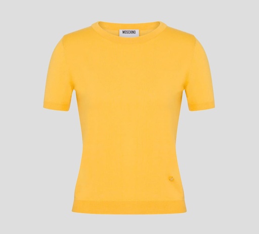 [V0906-5501-0028] Moschino - FRANELA DE PUNTO CUELLO REDONDO CON LETRA M EN METAL DORADO