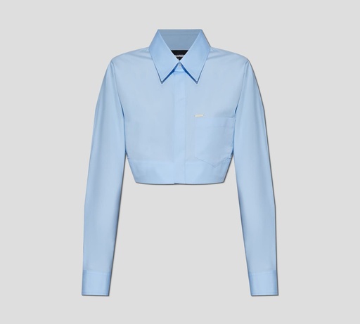 Dsquared2 - CAMISA CROP TOP AZUL CON BOLSILLO FRONTAL
