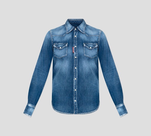 Dsquared2 - CAMISA DE JEAN MANGA LARGA CON DOBLE BOLSILLO FRONTAL CON DETALLES PRELAVADOS