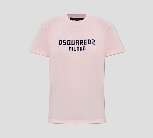 Dsquared2 - FRANELA ROSADA CUELLO REDONDO CON LOGO EN RELIEVE TEXTURIZADO EN GAMUZA