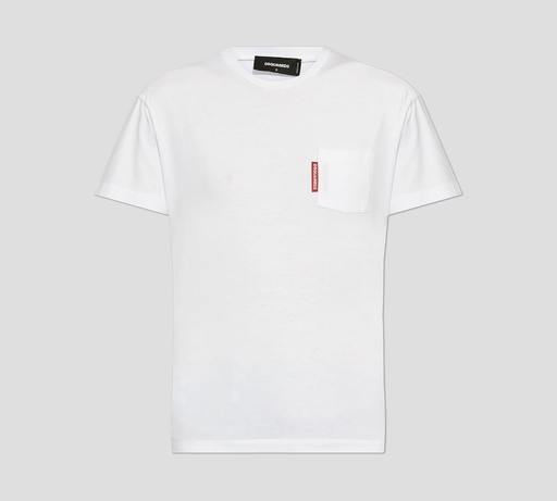 Dsquared2 - FRANELA BLANCA CUELLO REDONDO CON BOLSILLO UNICO FRONTAL