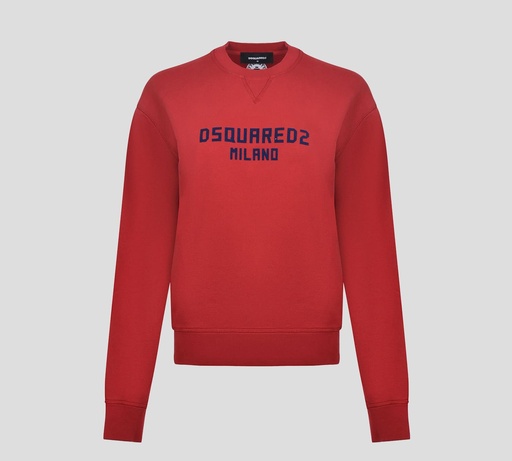 Dsquared2 - SWEATER CUELLO REDONDO CLÁSICO ROJO CON LOGO ESTAMPADO