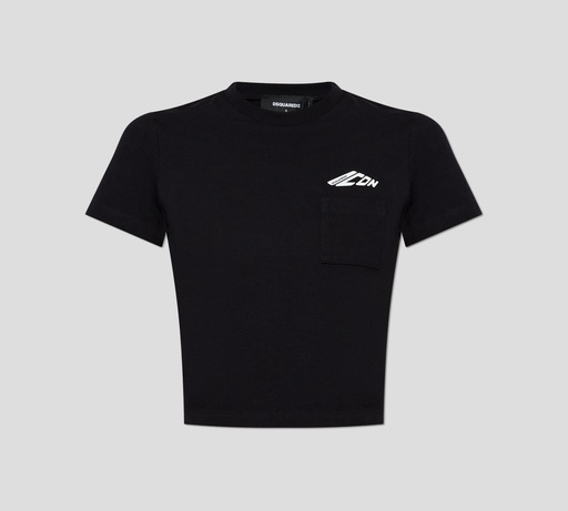 Dsquared2 - FRANELA TALLE CORTO CUELLO REDONDO CON LOGO ESTAMPADO Y BOLSILLO 