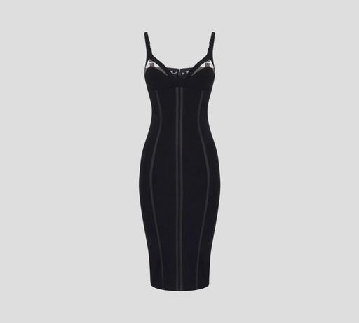 Elisabetta Franchi - VESTIDO NEGRO MIDI CON COSTURA SOBRESALIENTE