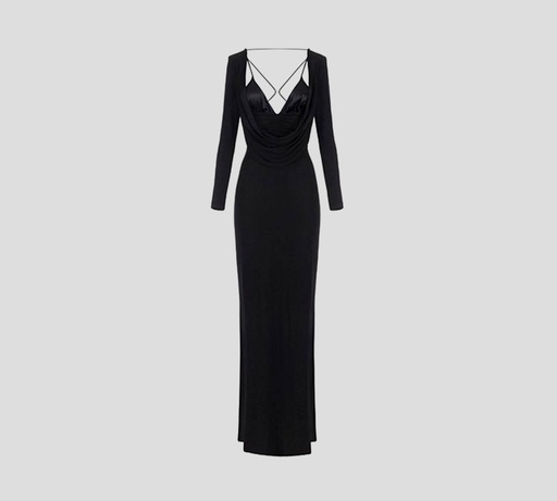 Elisabetta Franchi - VESTIDO NEGRO MANGA LARGA CON ESCOTE EN EL PECHO