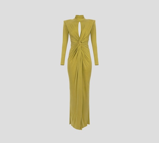 Elisabetta Franchi - VESTIDO MANGA LARGA VERDE CON DETALLE DORADO FRONTAL