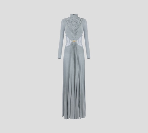 Elisabetta Franchi - VESTIDO STARLIGHT MANGA LARGA CON DETALLE FRONTAL DORADO