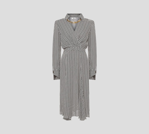 Elisabetta Franchi - VESTIDO BLANCO Y NEGRO CON DETALLE DE COLLAR DORADO