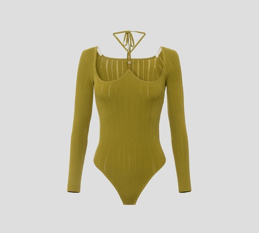 Elisabetta Franchi - BODY VERDE MANGA LARGA CON DETALLE DORADO