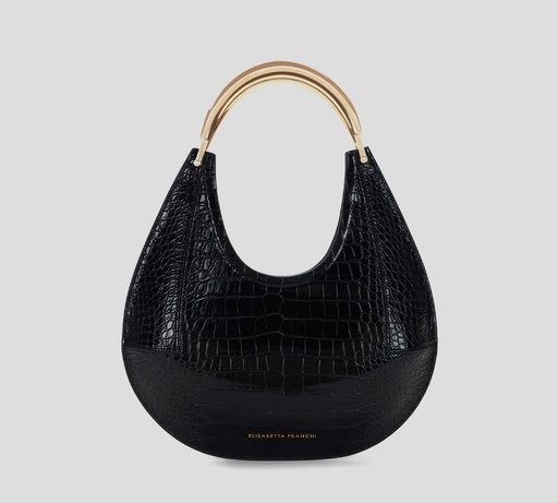 [BS28A56E2-110] Elisabetta Franchi - CARTERA NEGRA CON ASA DORADA Y TEXTURIZADO DE PIEL DE SERPIENTE