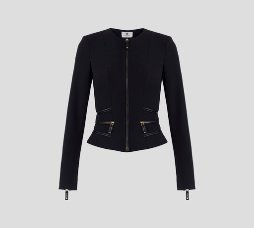 Elisabetta Franchi - CHAQUETA NEGRA CON CIERRE FRONTAL Y DETALLES DORADOS