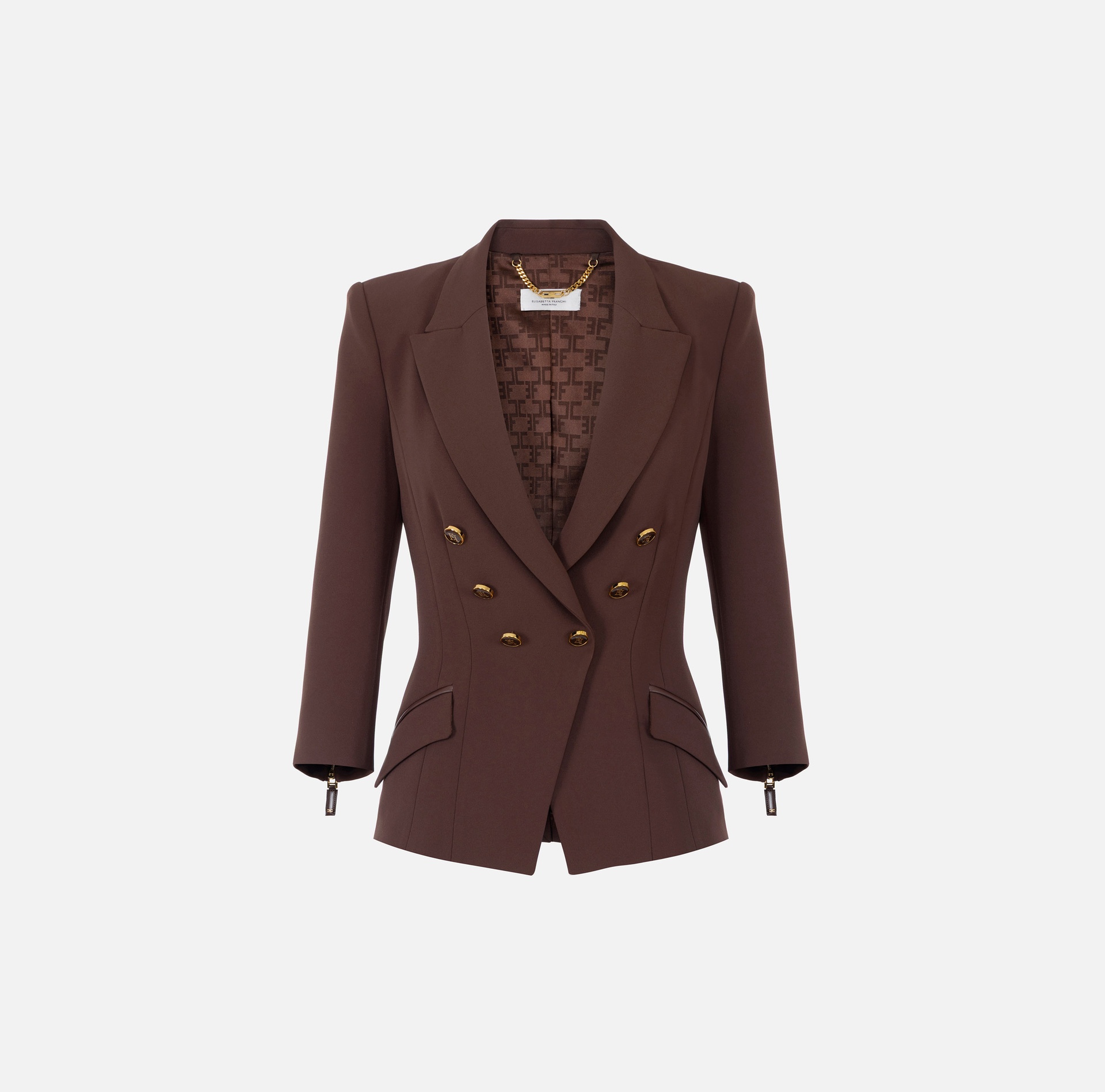 Elisabetta Franchi - BLAZER MARRON OSCURO CON BOTONES DORADOS