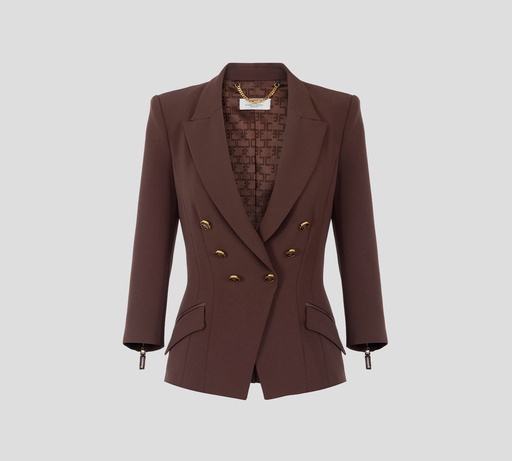 Elisabetta Franchi - BLAZER MARRON OSCURO CON BOTONES DORADOS