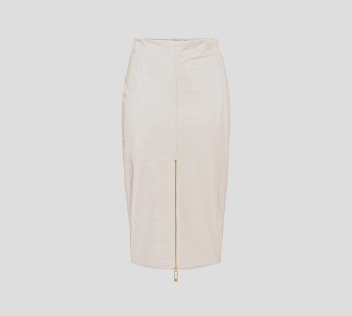 Elisabetta Franchi - FALDA MID COLOR HUESO CON CIERRE Y ESTAMPADO DE SERPIENTE