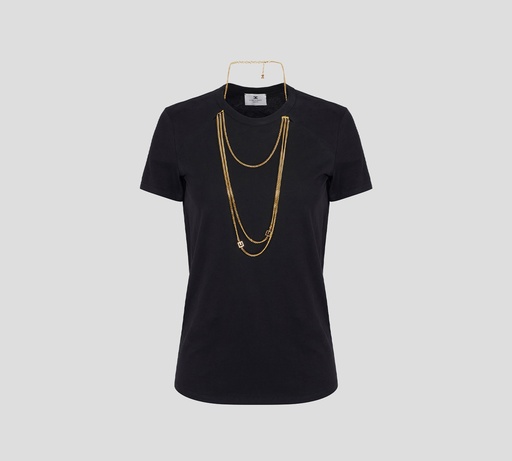 Elisabetta Franchi - FRANELA NEGRA CON CADENA DORADA LARGA