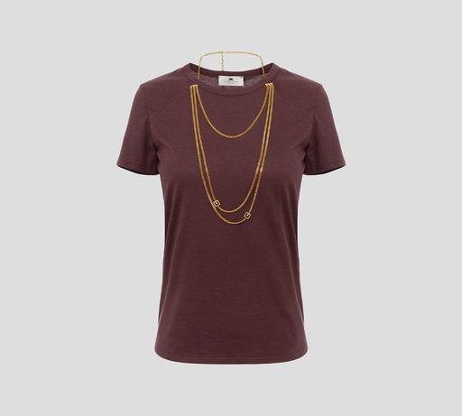 Elisabetta Franchi - FRANELA MERLOT CON CADENA DORADA LARGA