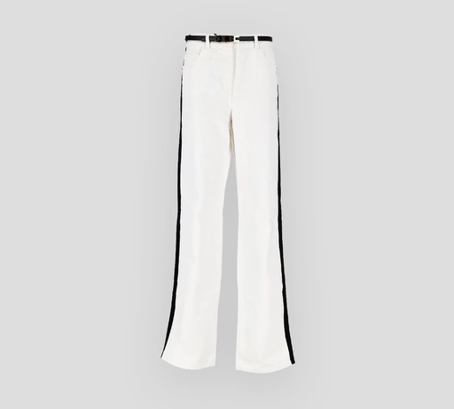 Elisabetta Franchi - JEAN BLANCO CON FRANJA LATERAL NEGRA Y CINTURÓN NEGRO