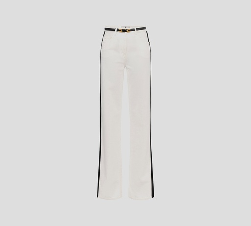 Elisabetta Franchi - JEAN BLANCO CON FRANJA LATERAL NEGRA Y CINTURON NEGRO