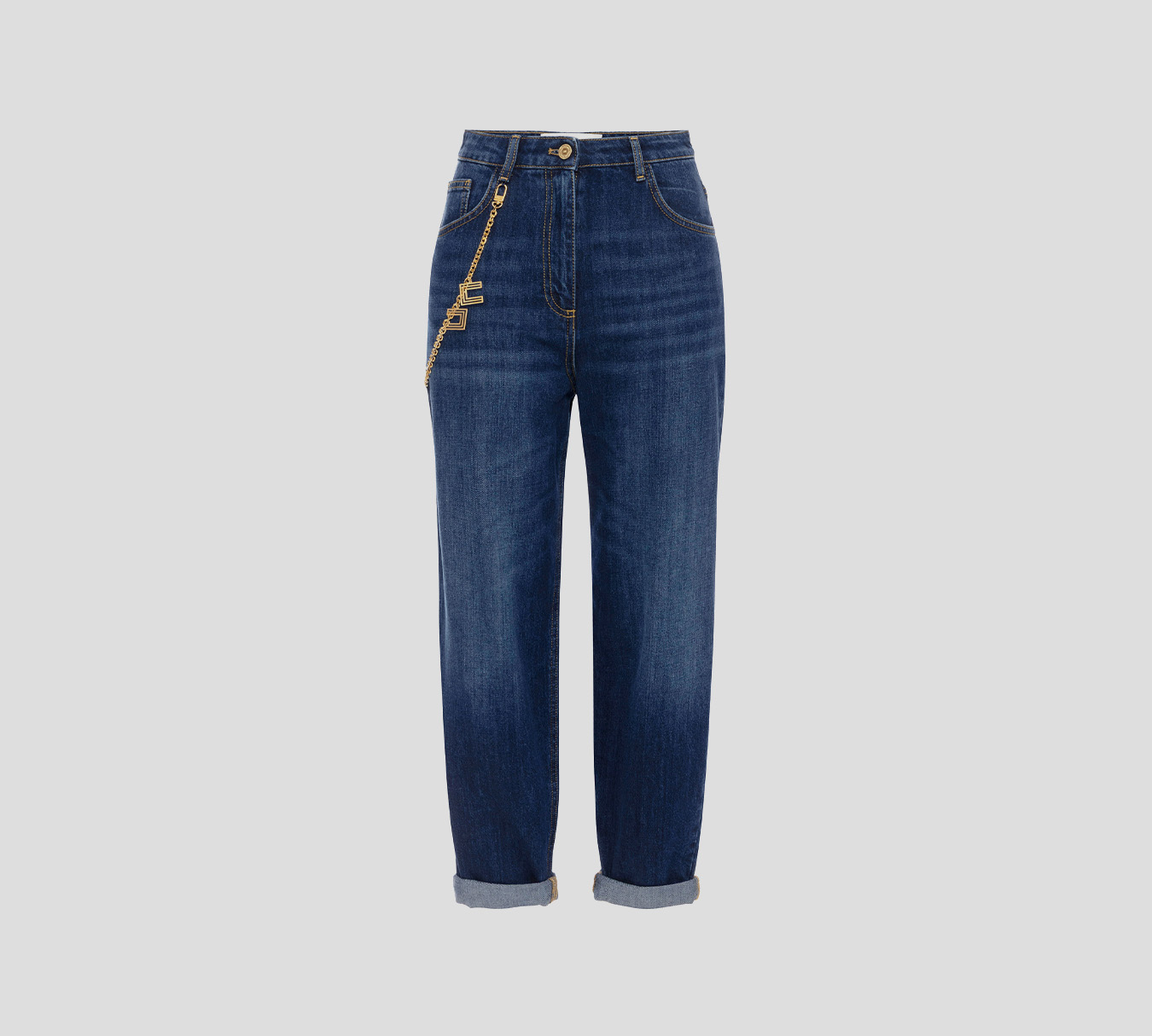 Elisabetta Franchi - BLUE JEAN CORTE GLOBO CON CADENA DORADA