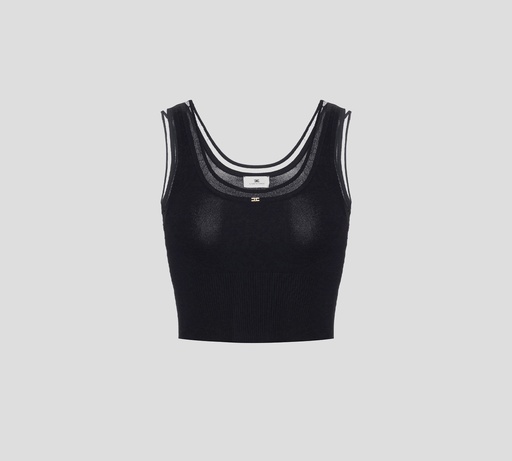 Elisabetta Franchi - CROPTOP NEGRO CON DETALLE EN MESH
