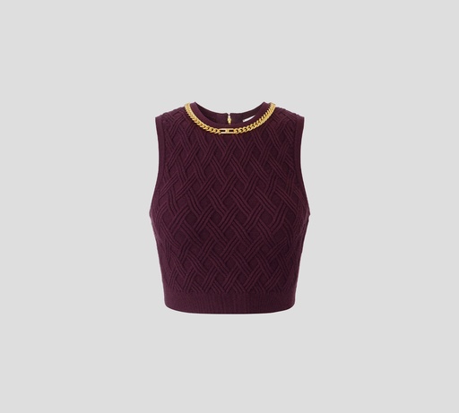 Elisabetta Franchi - CROPTOP MERLOT CON DETALLE DE CADENA EN CUELLO Y CIERRE