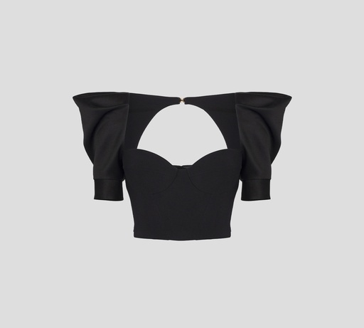 Elisabetta Franchi - TOP NEGRO CON HOMBRERAS Y ESCOTE DE CORAZÓN