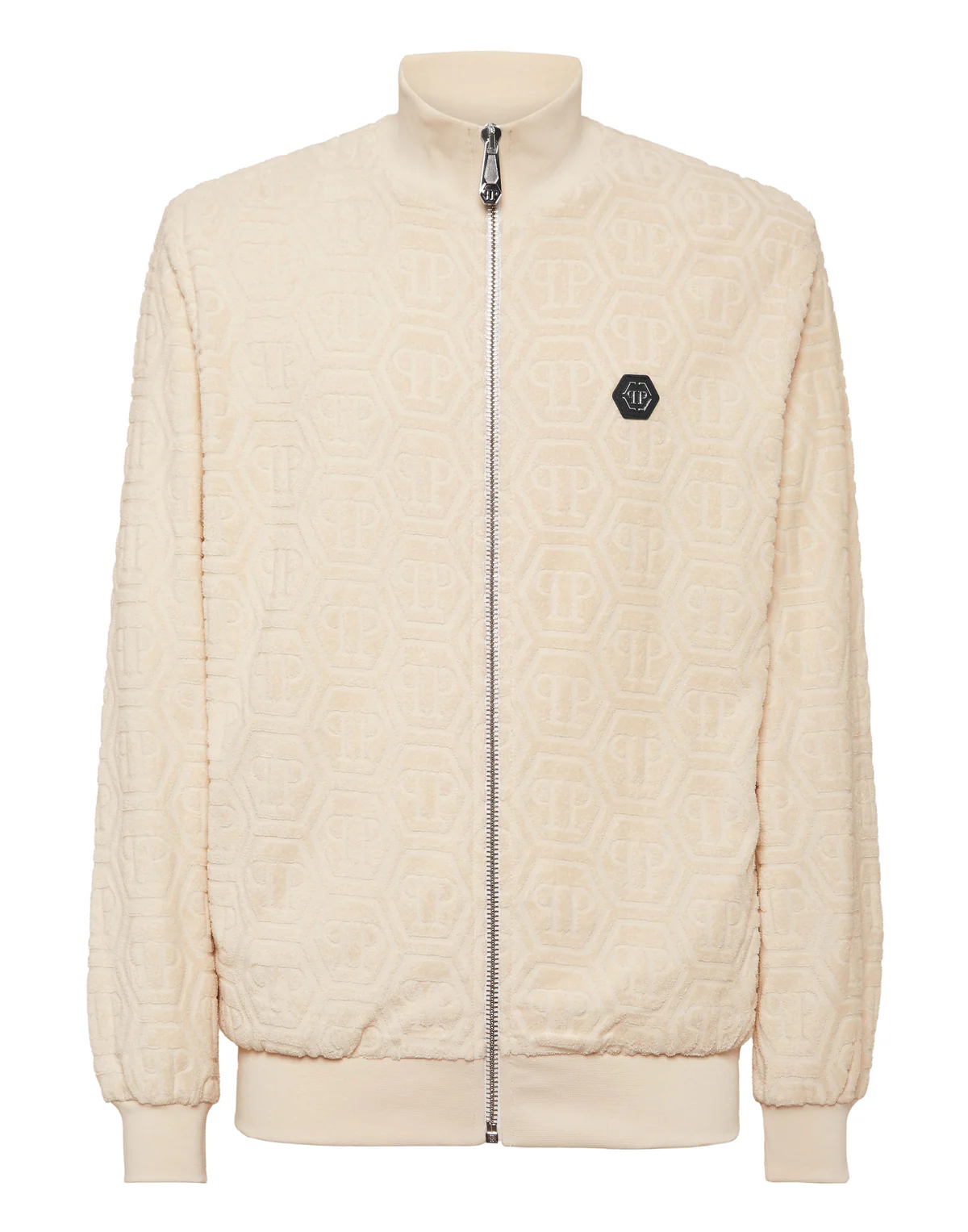Philipp Plein - CHAQUETA BEIGE DE CHÁNDAL JACQUARD CON MONOGRAMA