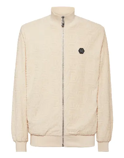 Philipp Plein - CHAQUETA BEIGE DE CHÁNDAL JACQUARD CON MONOGRAMA