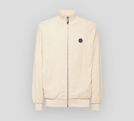 Philipp Plein - CHAQUETA BEIGE DE CHÁNDAL JACQUARD CON MONOGRAMA