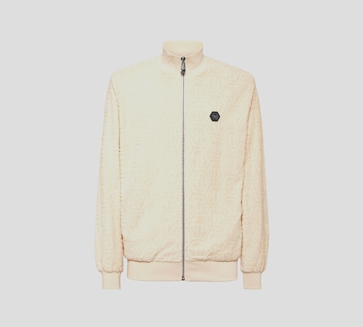 Philipp Plein - CHAQUETA BEIGE DE CHÁNDAL JACQUARD CON MONOGRAMA