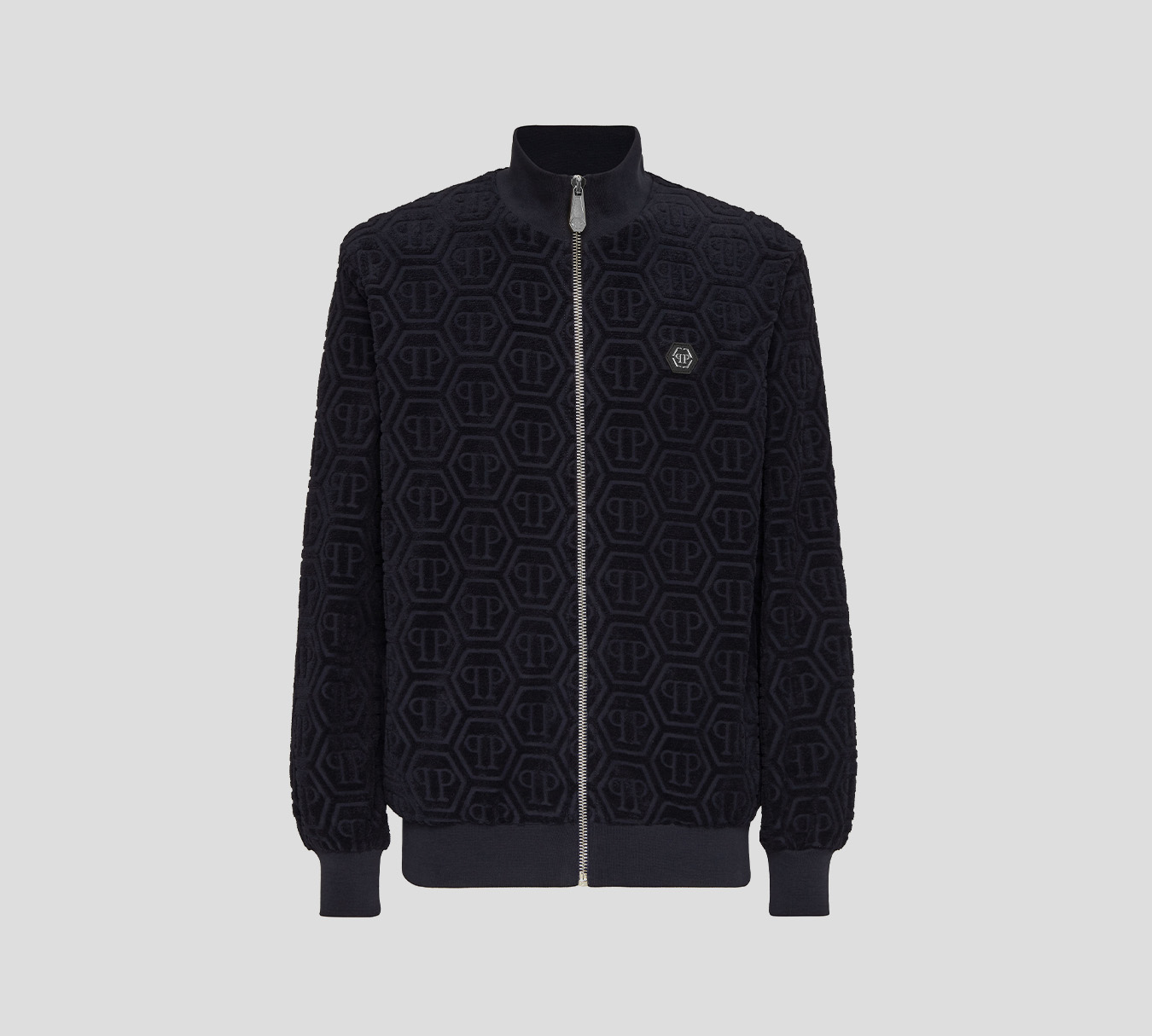 Philipp Plein - CHAQUETA AZUL OSCURO DE CHÁNDAL JACQUARD CON MONOGRAMA