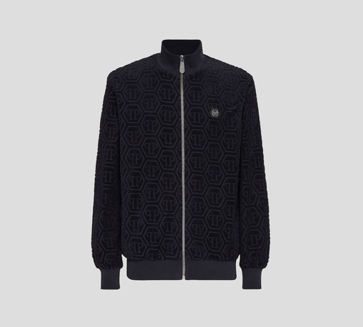 Philipp Plein - CHAQUETA AZUL OSCURO DE CHÁNDAL JACQUARD CON MONOGRAMA