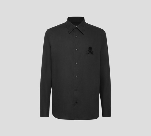 Philipp Plein - CAMISA NEGRA DE CORTE REGULAR CON ESTAMPADO DE ESPIGA