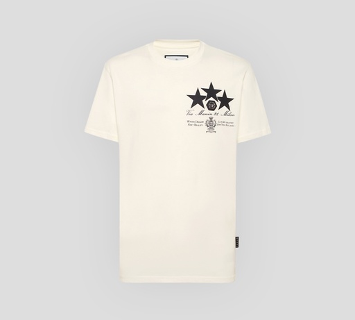 Philipp Plein - FRANELA OFF WHITE DE CUELLO REDONDO CON PARCHE DE CUERO Y ESTRELLAS