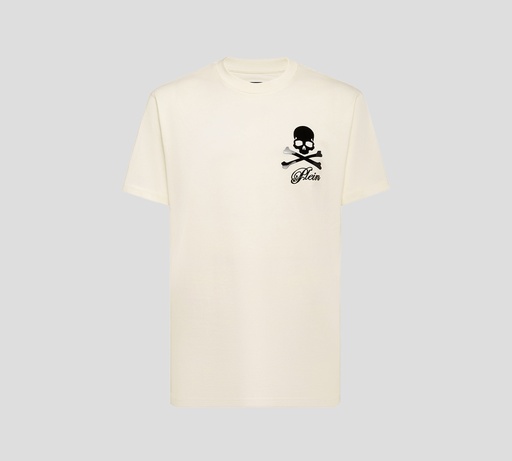 Philipp Plein - FRANELA OFF WHITE CUELLO REDONDO CON CALAVERA Y HUESOS