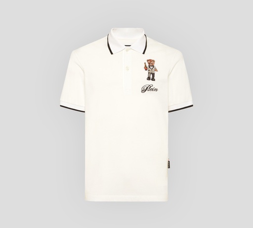 Philipp Plein - POLO BLANCA TEDDY CON LINEAS NEGRAS