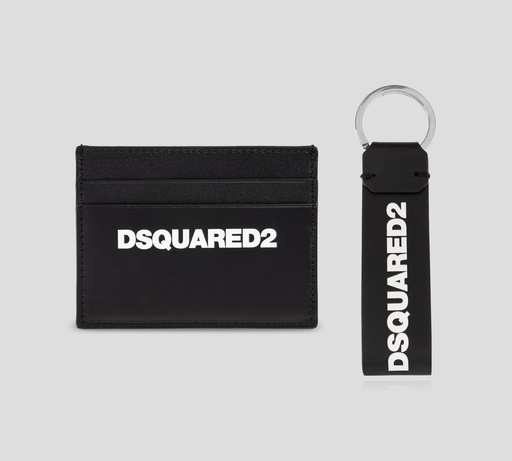 [GBM0001-01504110-M063] Dsquared2 - SET DE TARJETERO NEGRO Y LLAVERO EN CUERO CON LOGO EN RELIEVE