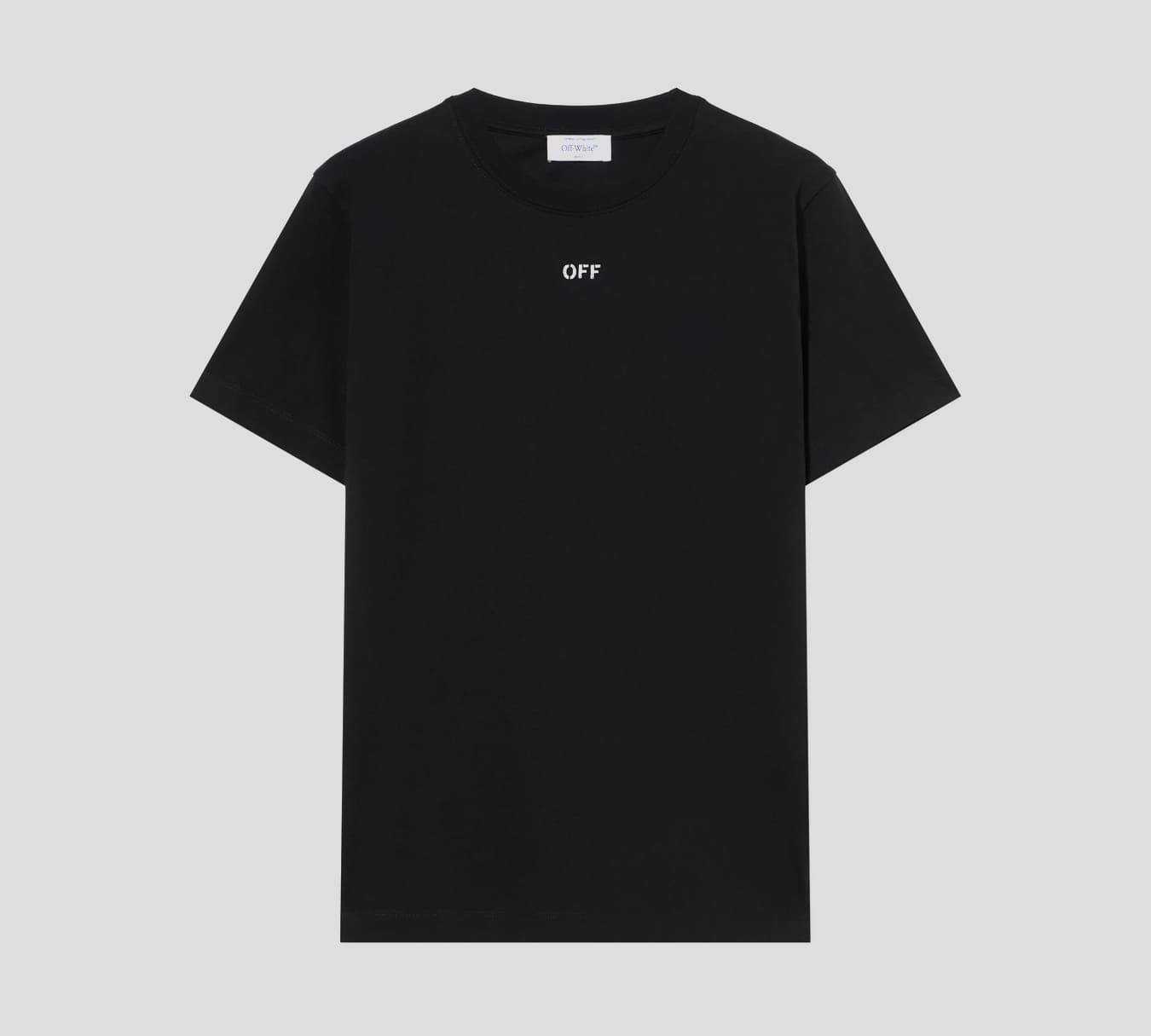 Off White - FRANELA CUELLO REDONDO NEGRA CON ESTAMPADO DE LOGO EN PAPEL PERIODICO SOBRE LA ESPALDA
