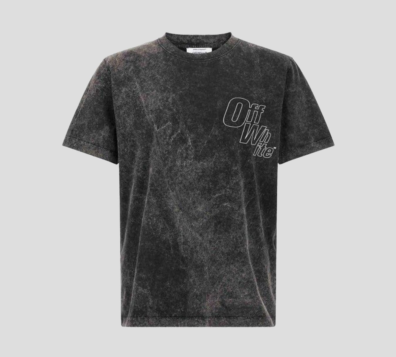 Off White - FRANELA NEGRA CUELLO REDONDO PRELAVADA CON LOGO EN OUTLINE
