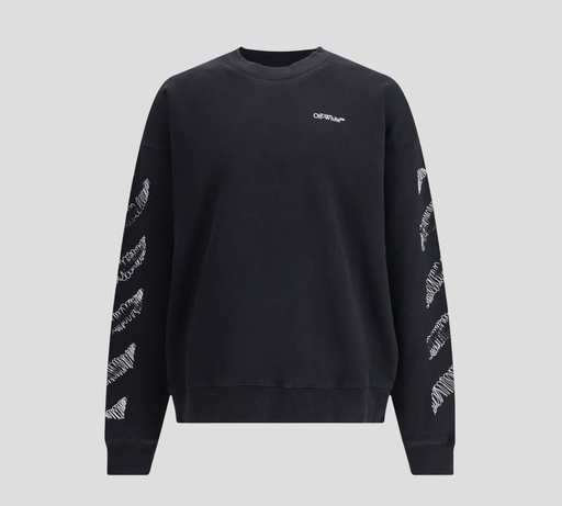 Off White - SWEATER NEGRO CUELLO REDONDO CLASICO CON ESPIRALES ESTAMPADOS SOBRE MANGAS Y ESPALDA