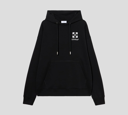 Off White - SWEATER HOODIE NEGRO CON LOGO ESTAMPADO SOBRE EL PECHO Y BOLSILLO FRONTAL
